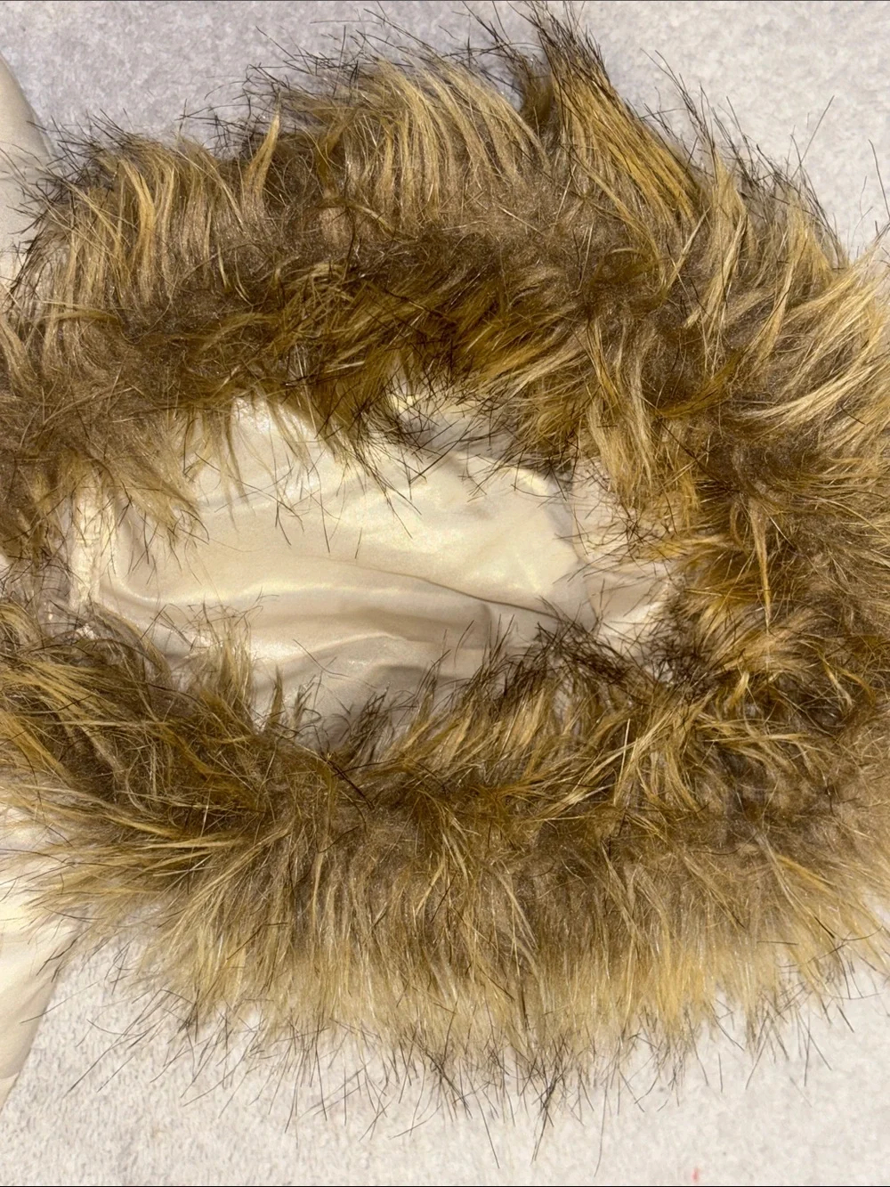Metallic Cream Hooded Puffer Jacket with Faux-Fur Trim for Kids